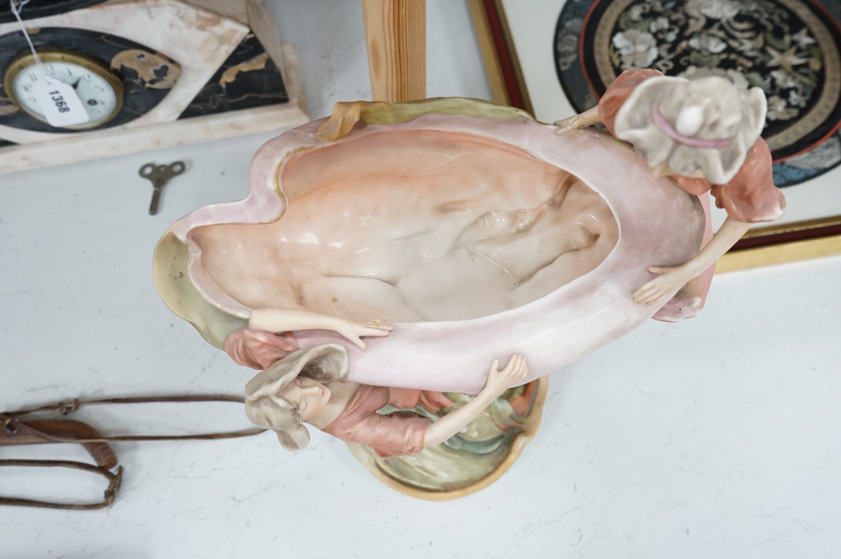 A Royal Dux Art Nouveau figural centrepiece or tazza, 43cm high